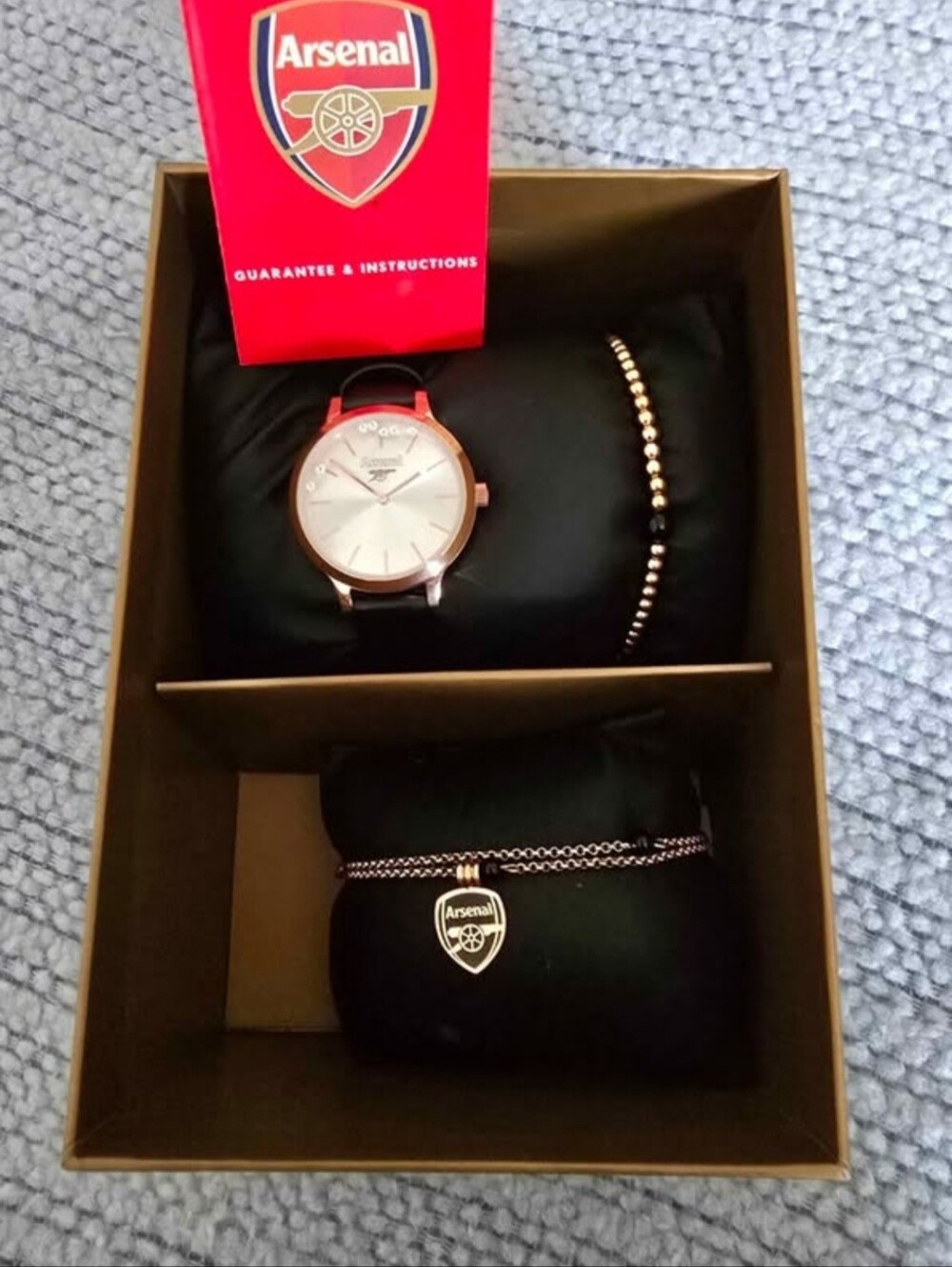 Arsenal Women's Red Strap Watch and Rose Gold Bracelet Set